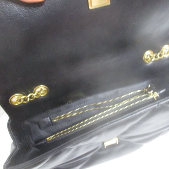 BLACK Butter Soft leather quilted chain handle logo purse KIRA - Picture 5 of 11